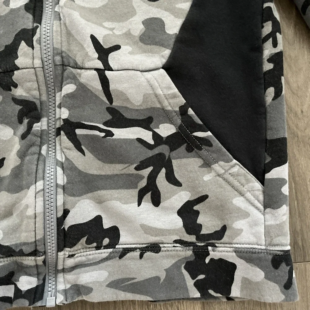 Nike Full Zip Sweatshirt Hoodie Boys L Gray/Black Camo Pockets Fleece Cotton